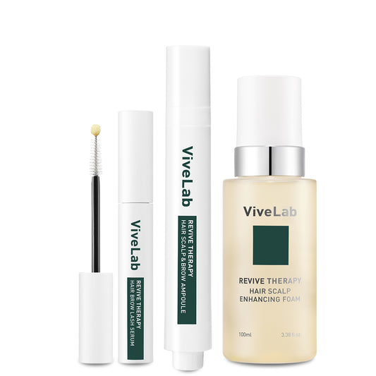 Vivelab 3-Step Care Set – Eyelash Growth Serum, Scalp Strengthening Ampoule & Hair Enhancing Foam | Boosts Growth, Nourishes Roots & Strengthens Hair & Brows for a Fuller, Healthier Look