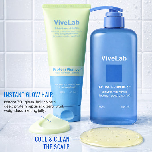 ViveLab Scalp & Hair Care Set — Clarifying Biotin Shampoo & 72-Hour Instant Shine Plumper Treatment Duo