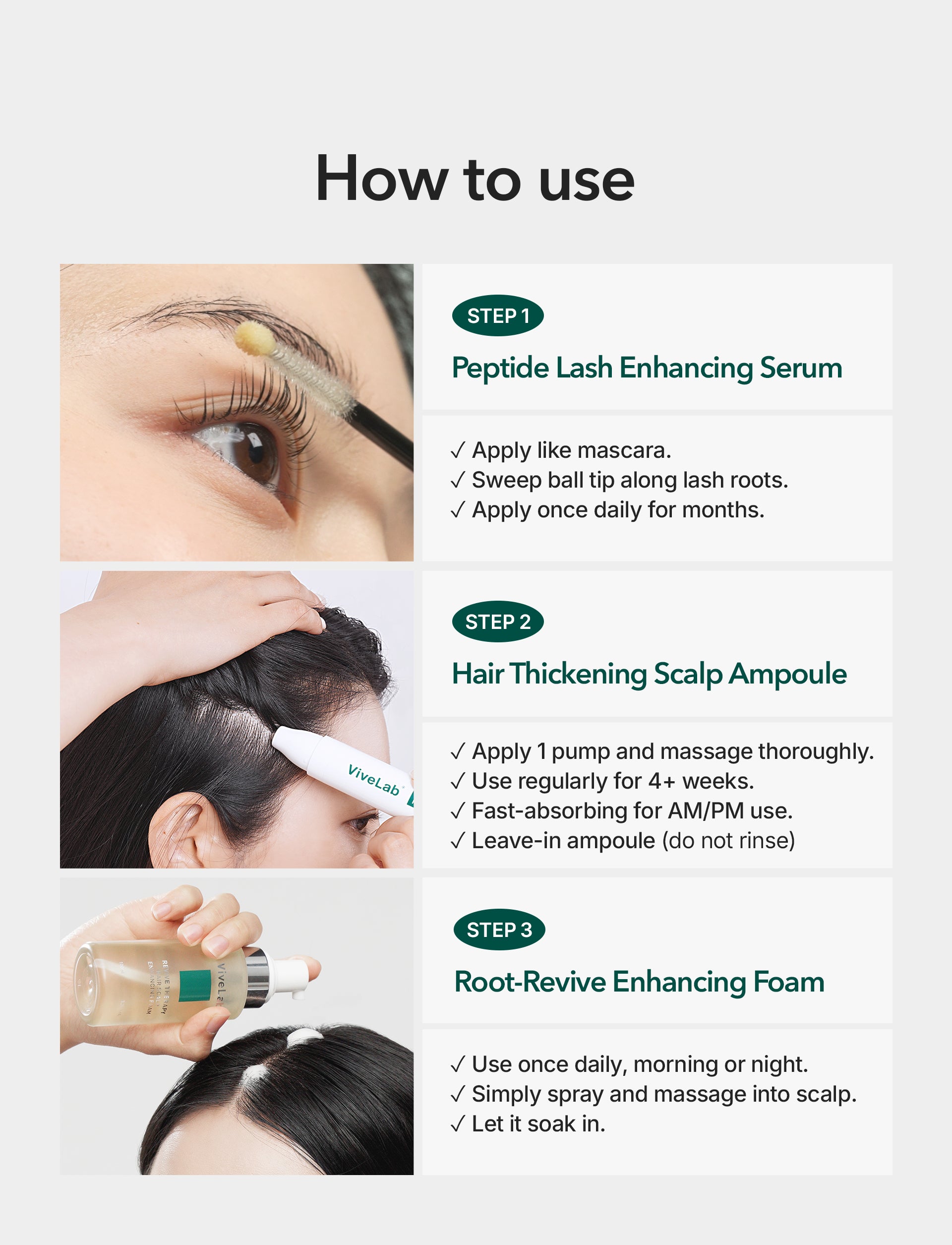 Vivelab 3-Step Care Set – Eyelash Growth Serum, Scalp